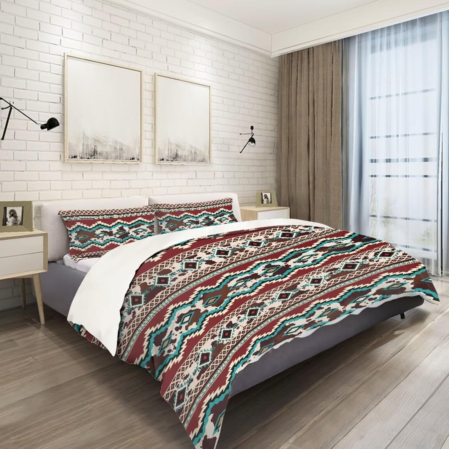ZFRXIGN Boho Aztec Duvet Cover Set King Size 3 Piece