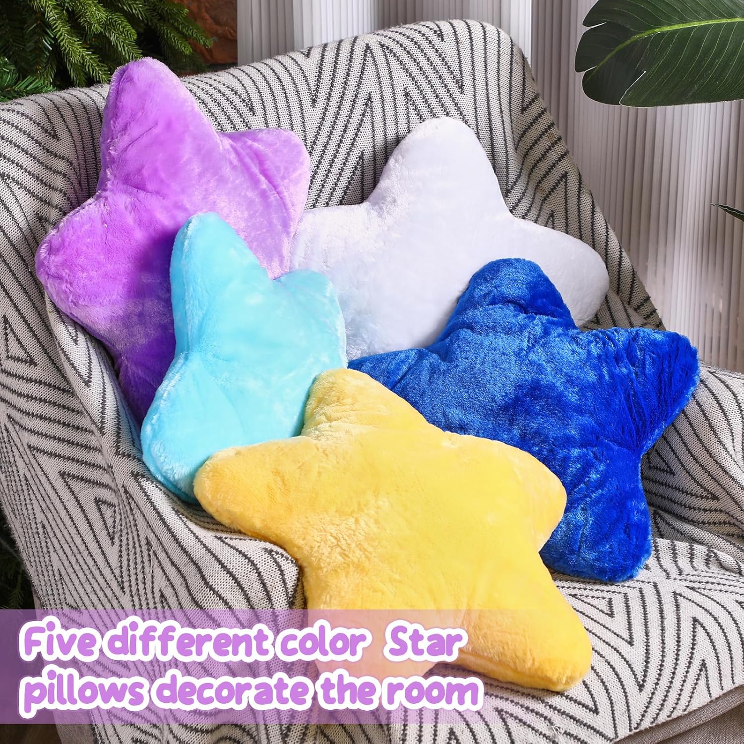 Soaoo 5 Pcs Star Fluffy Throw Pillows