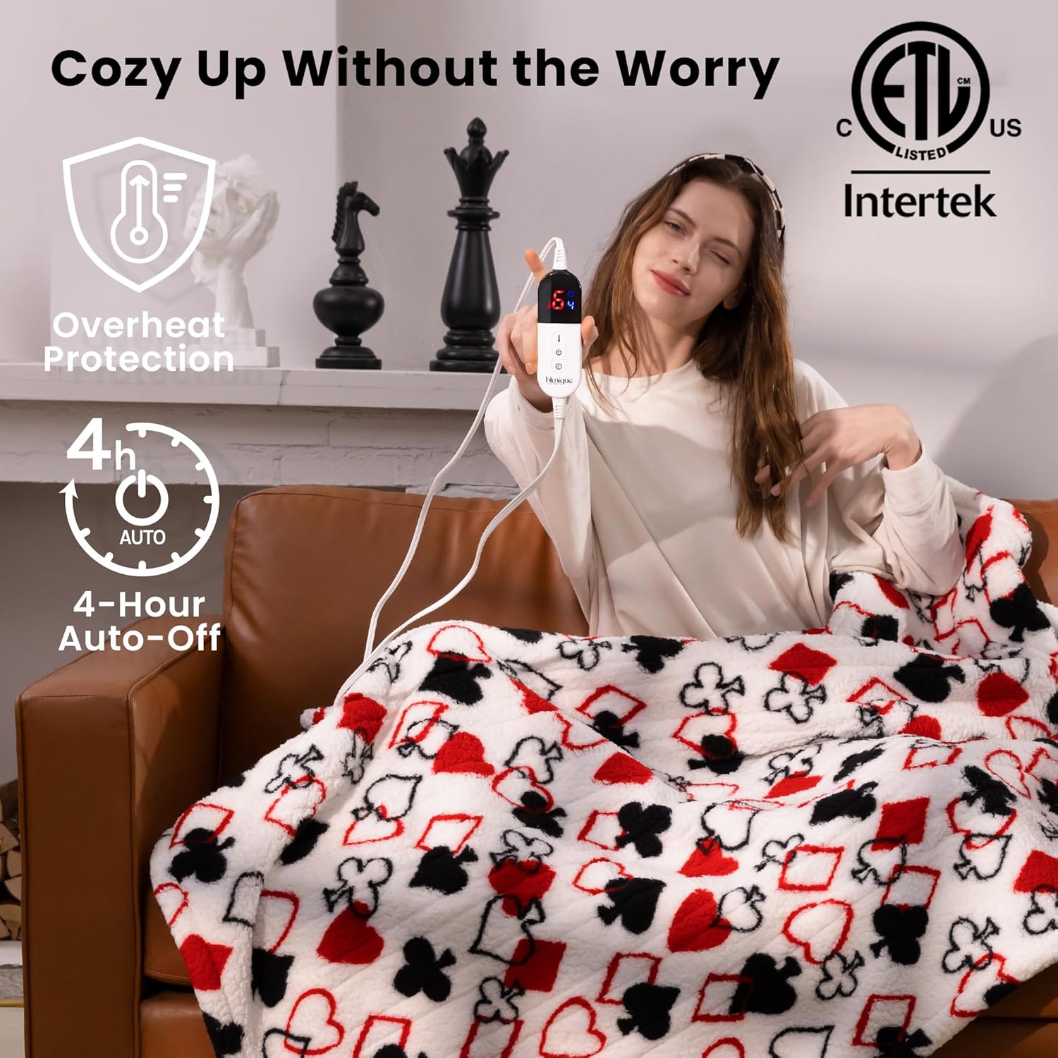 Blunique Heated Throw Blanket 50x60 Red with 6 Heat Settings
