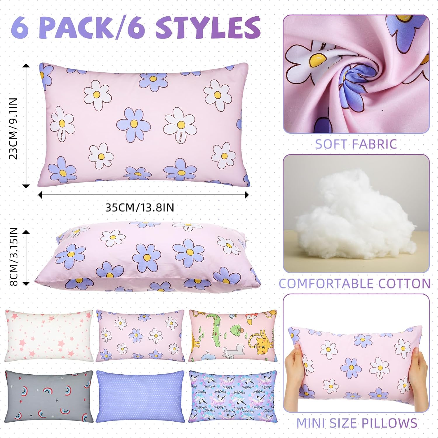 Kigley 6 Pack Mini Travel Pillows for Kids and Pets