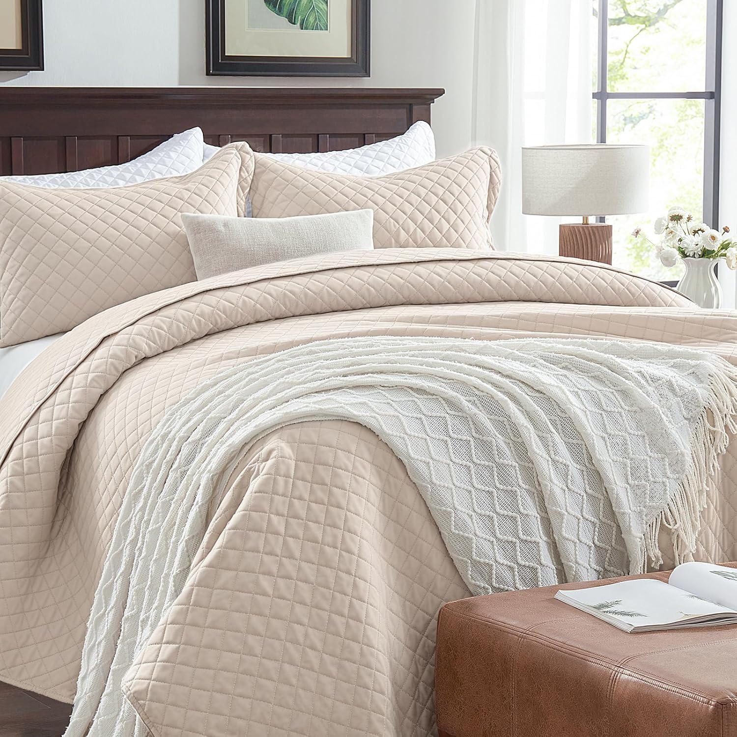 SunStyle Home Beige Diamond Quilt Set Twin 2pcs