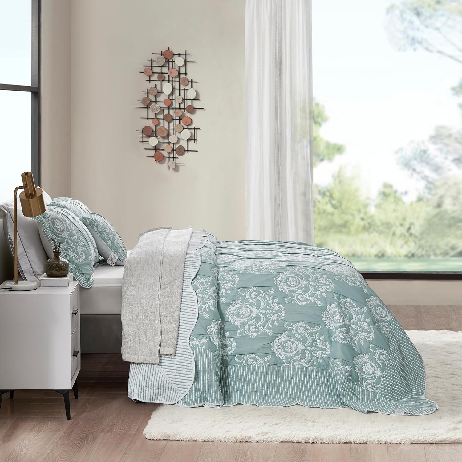 HZ HY Oversized King Bedspread - 5 Piece Set 100 Microfiber Green