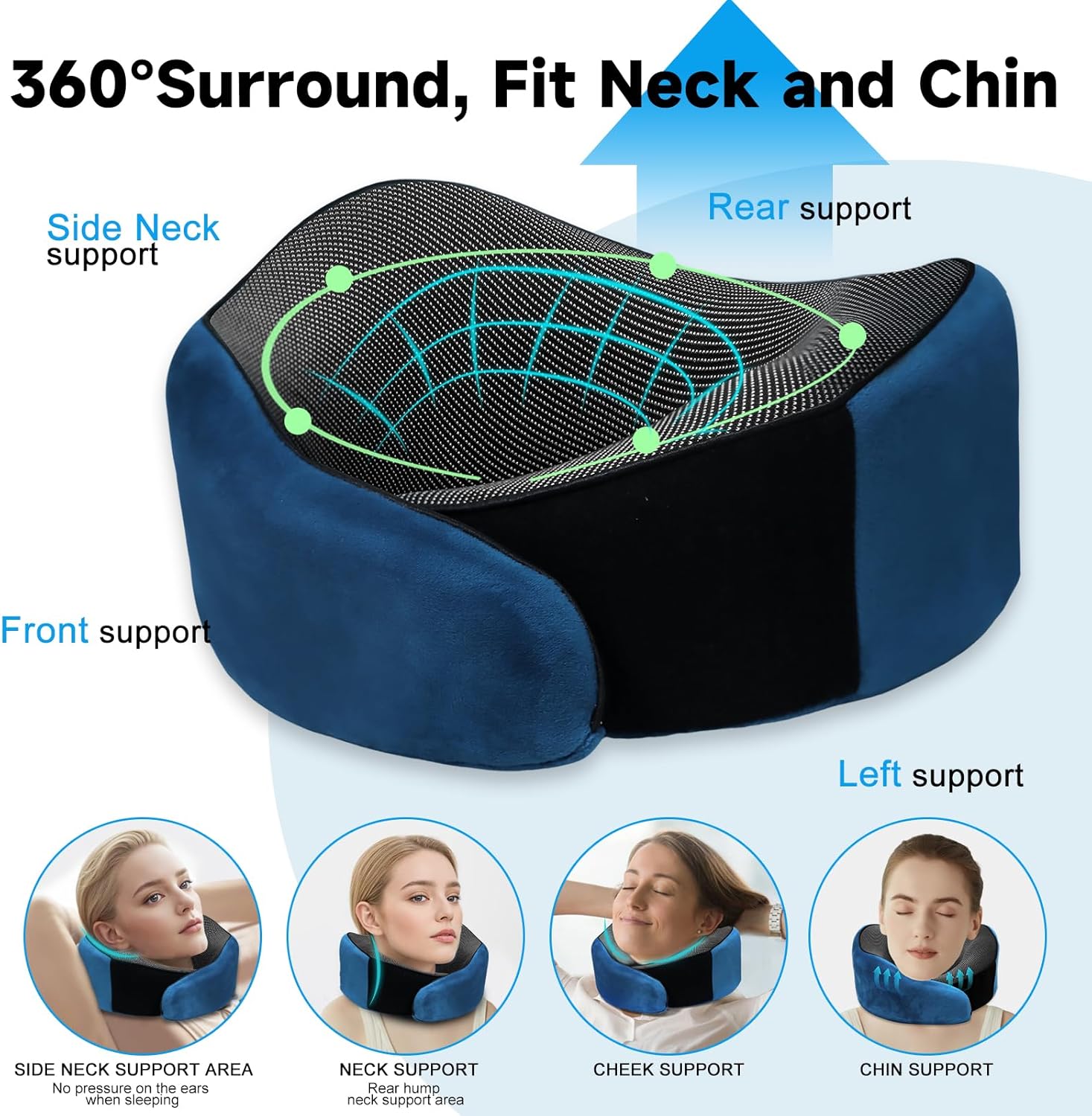 Travel Neck Pillow with Flannel Cover Navy