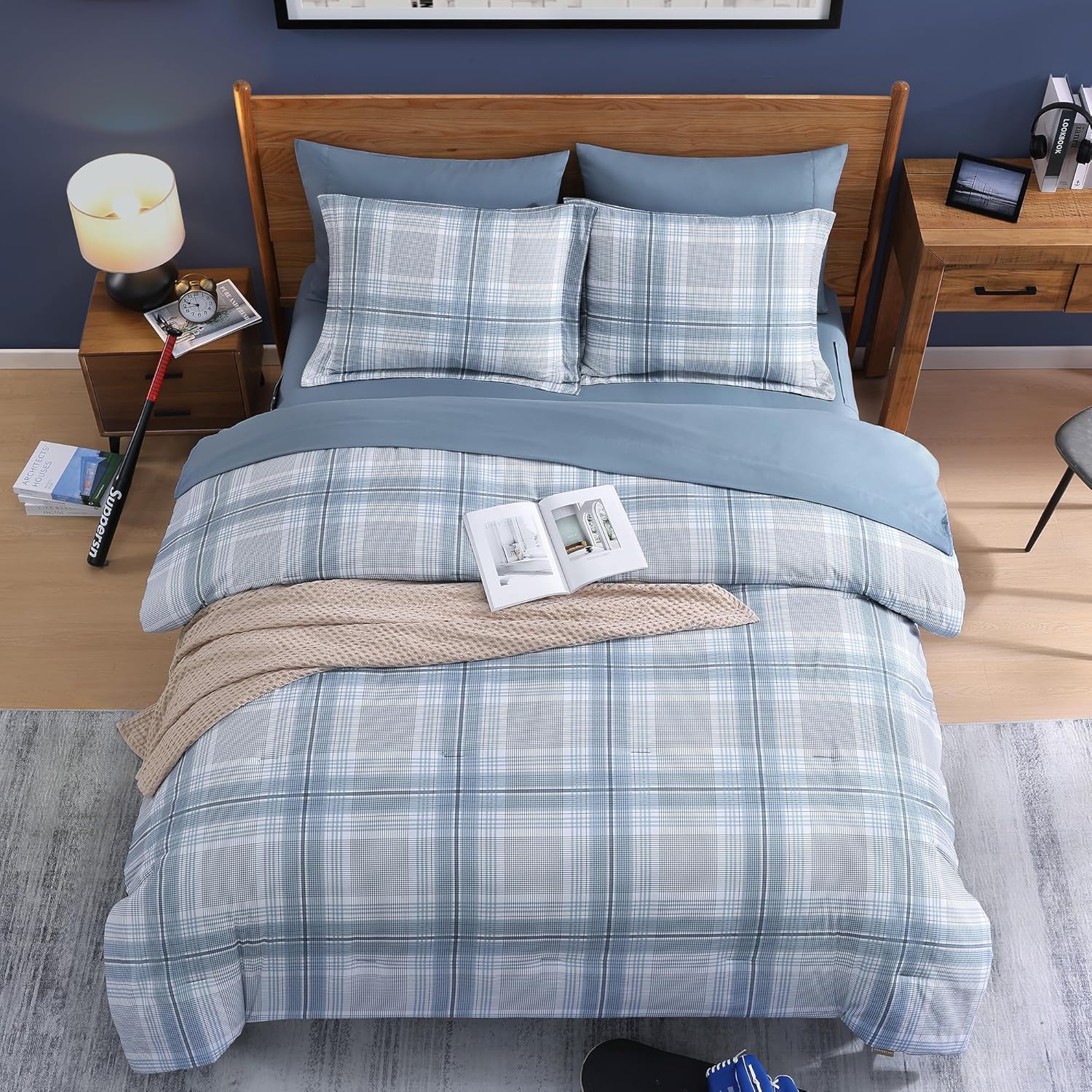 Twin XL Plaid Comforter Set for Kids