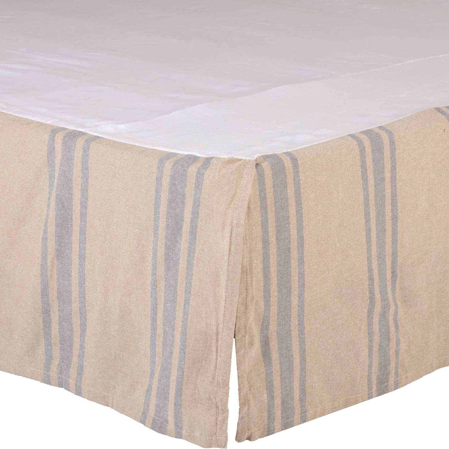 VHC Brands Dust Ruffle Pillowcase Tan Grey Chambray