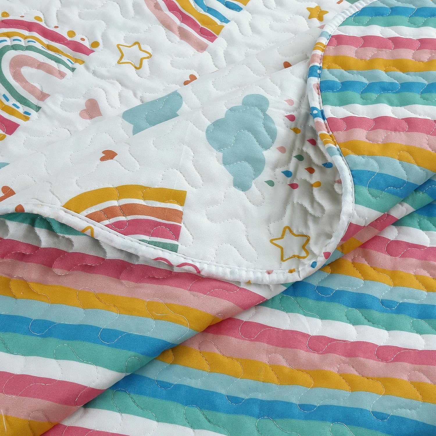 MarCielo Kids Rainbow Quilt Set Throw Blanket