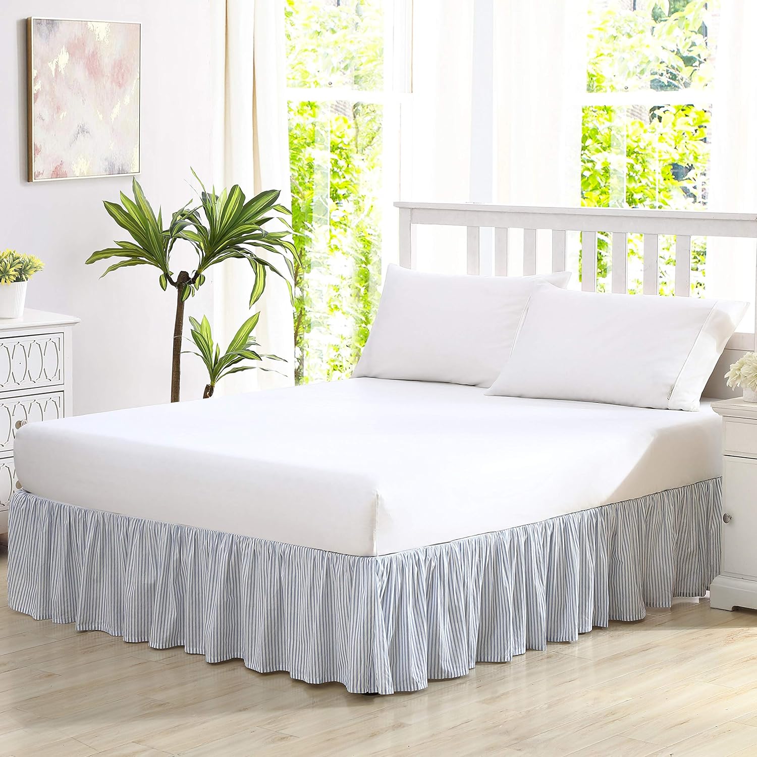 Laura Ashley Home Twin Bedskirt Ticking Stripe Blue