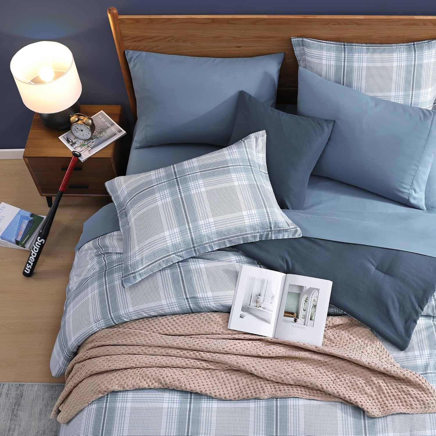 Twin XL Plaid Comforter Set for Kids