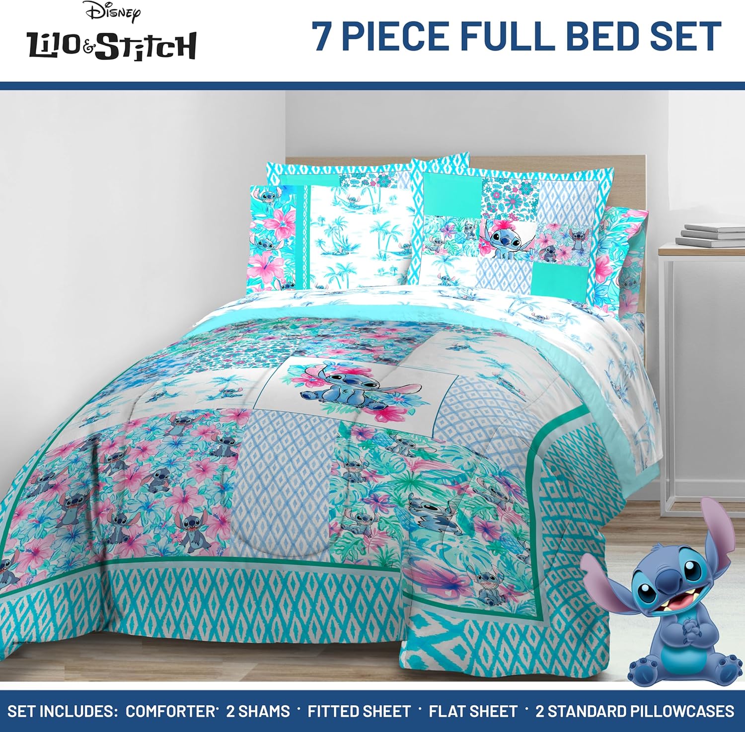 Jay Franco Lilo and Stitch 7-Piece Kids Comforter Set
