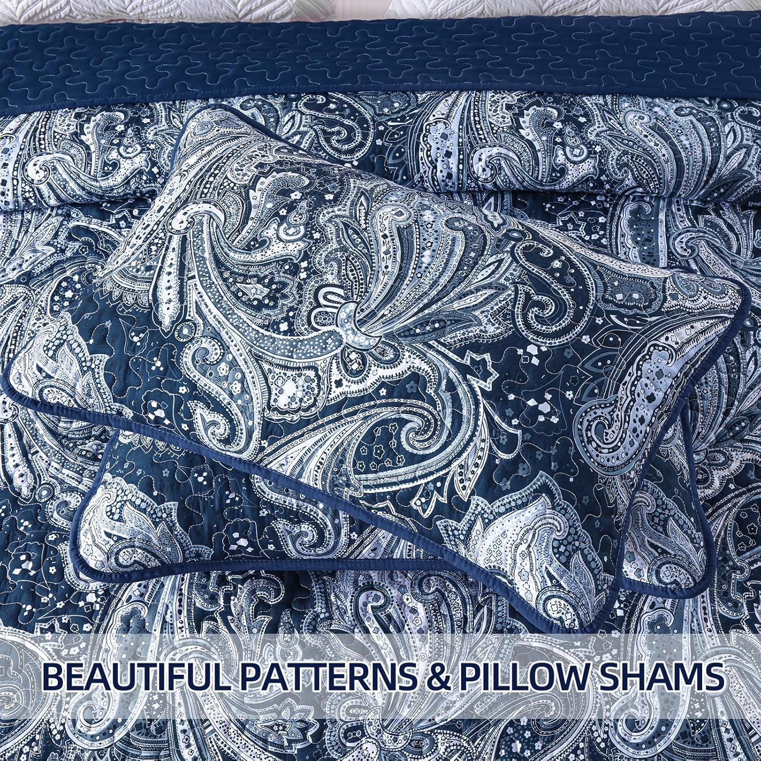 DJY Navy Paisley Quilt Set California King Size