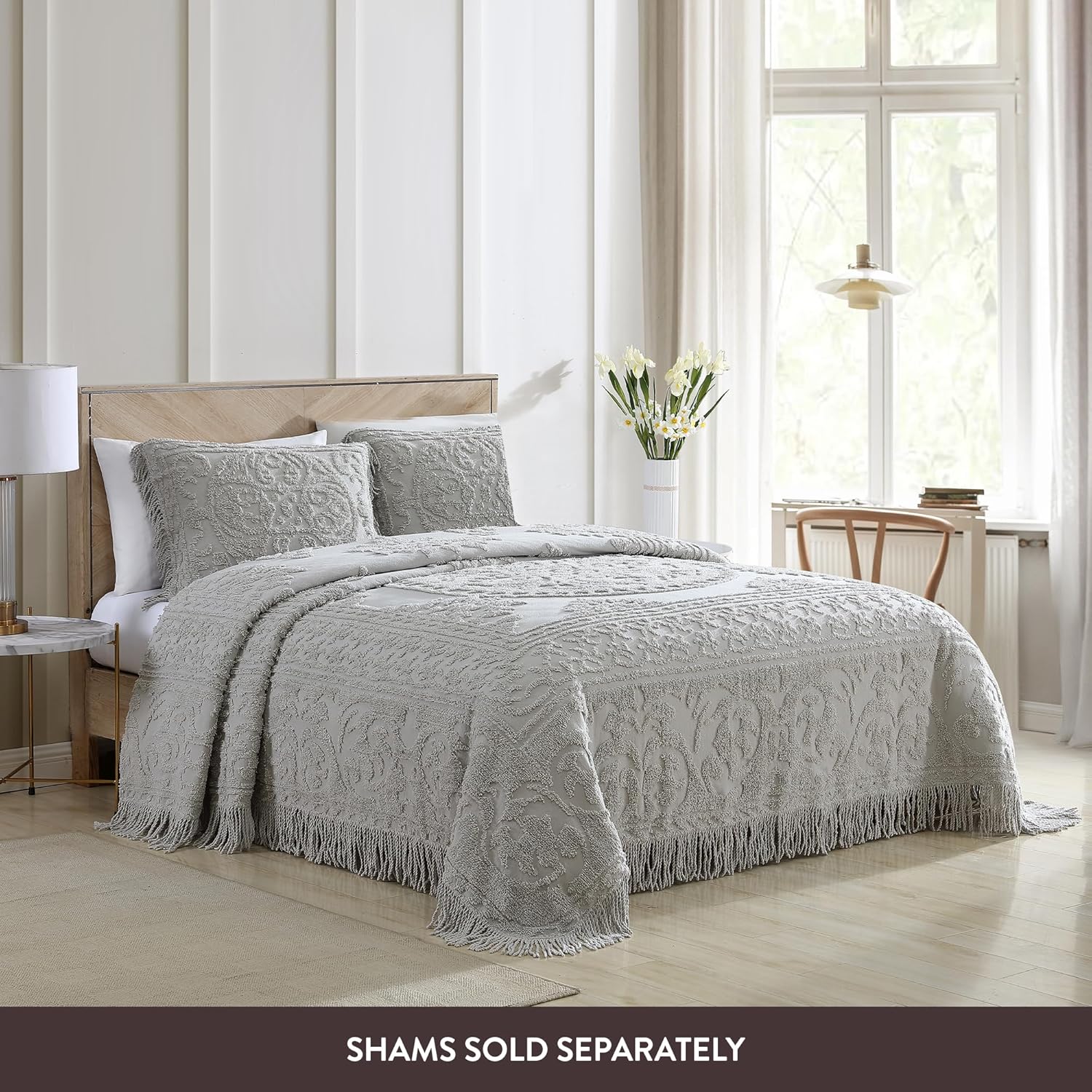 Beatrice Home Fashions Medallion Chenille Bedspread King Gray