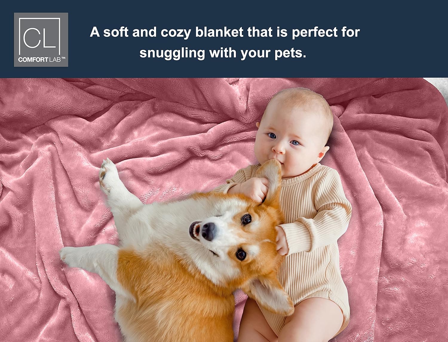 Comfort Lab Reversible Flannel Sherpa Blanket - Blush