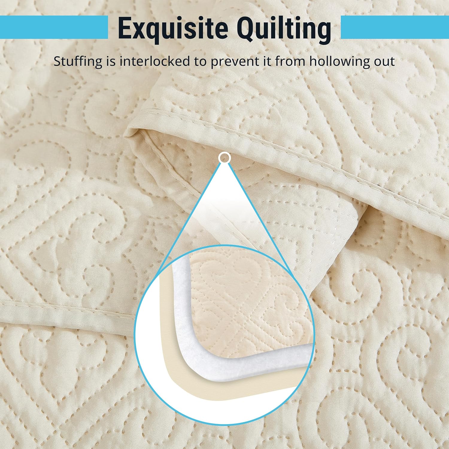 HLCME Lorenzo - 3 Piece Quilt Set Full Queen Size Beige