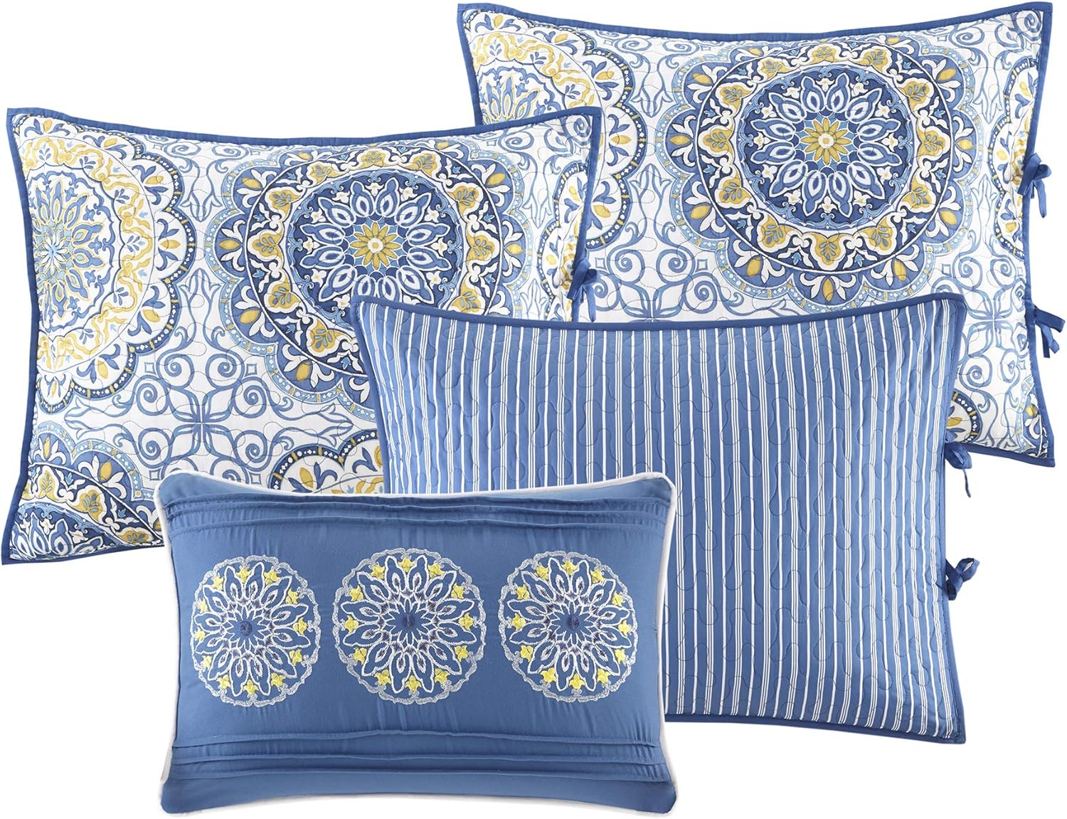 Madison Park Daybed Cover Set 75x39 Medallion Blue 6 Piece