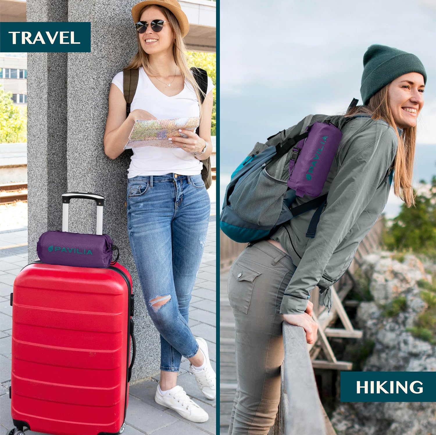 PAVILIA Travel Blanket with Bag - 65x40 Purple