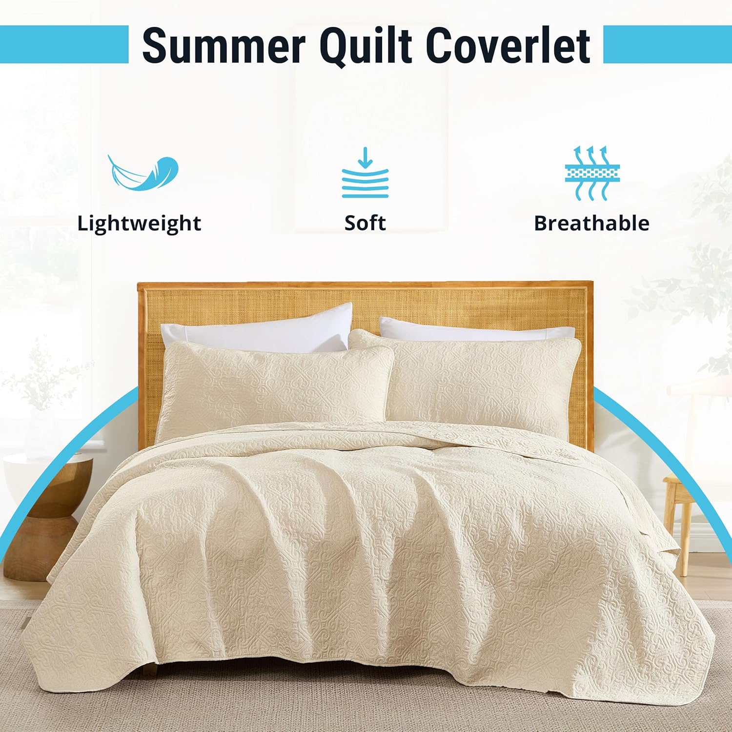 HLCME Lorenzo - 3 Piece Quilt Set Full Queen Size Beige