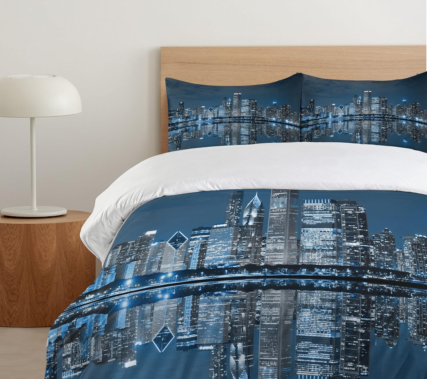 Ambesonne Chicago Skyline Duvet Cover Set King Size Dark Blue