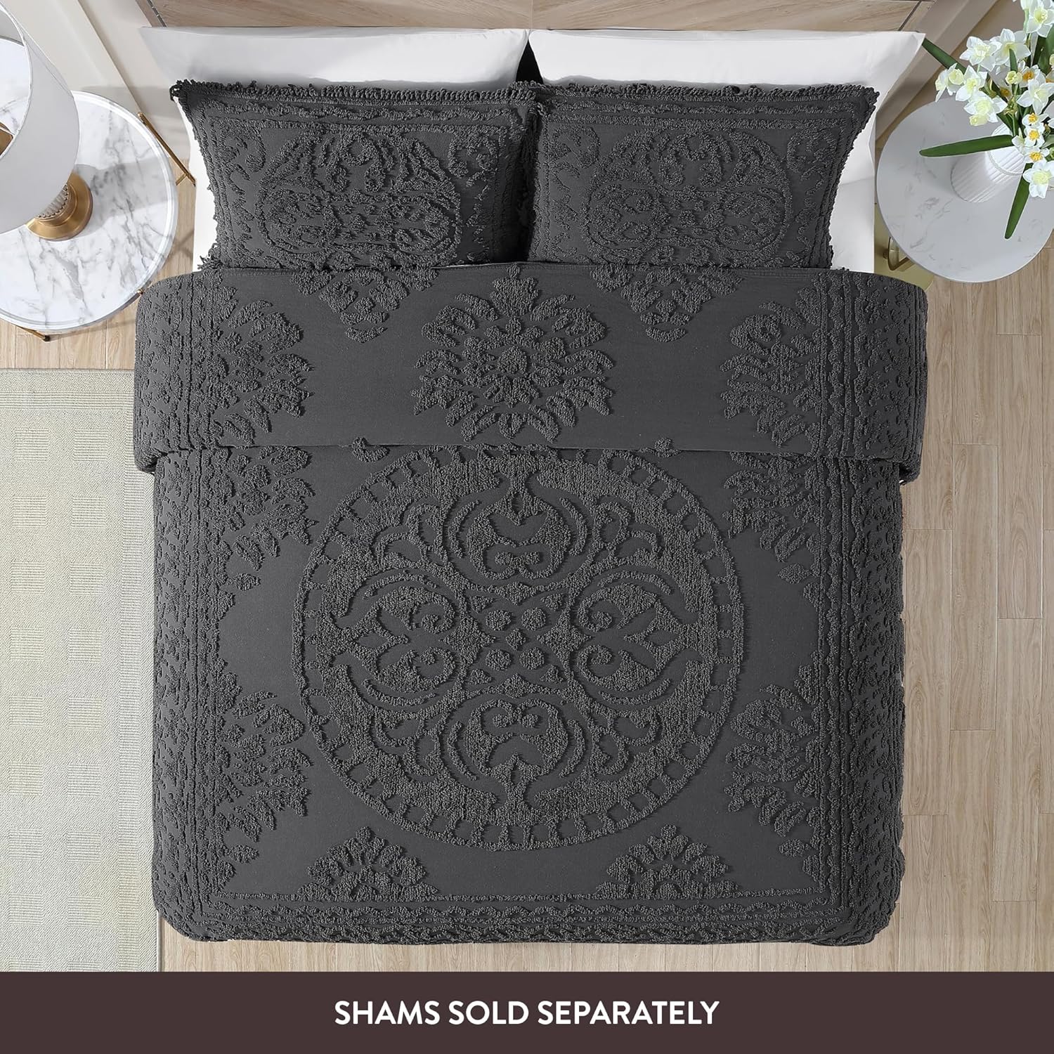 Beatrice Home Fashions Medallion Chenille Bedspread Full Charcoal