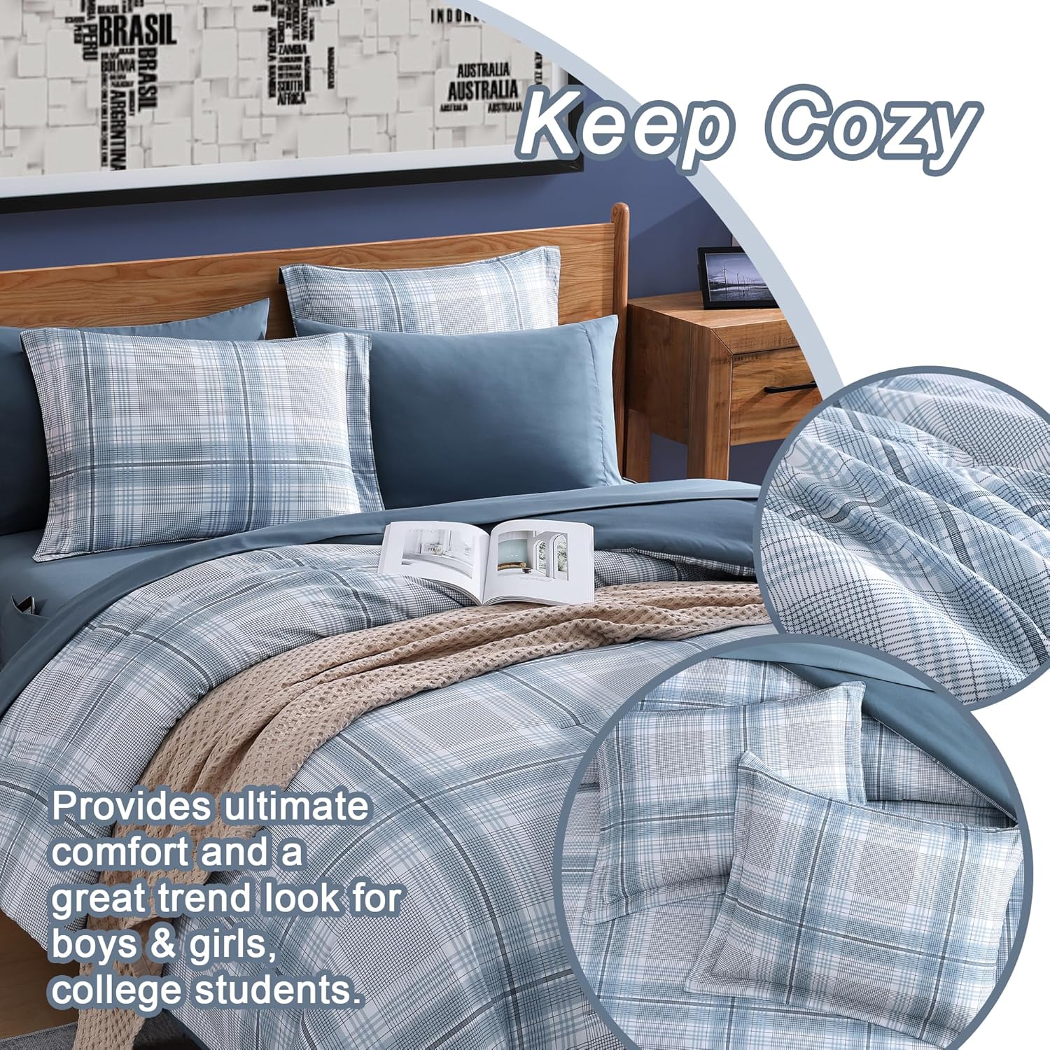Twin XL Plaid Comforter Set for Kids