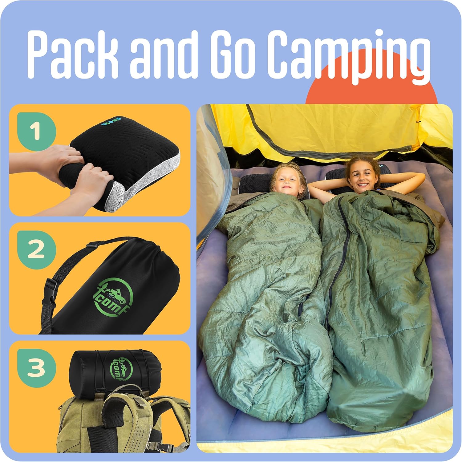 Kids Camping Pillow Memory Foam 10x16 Inches