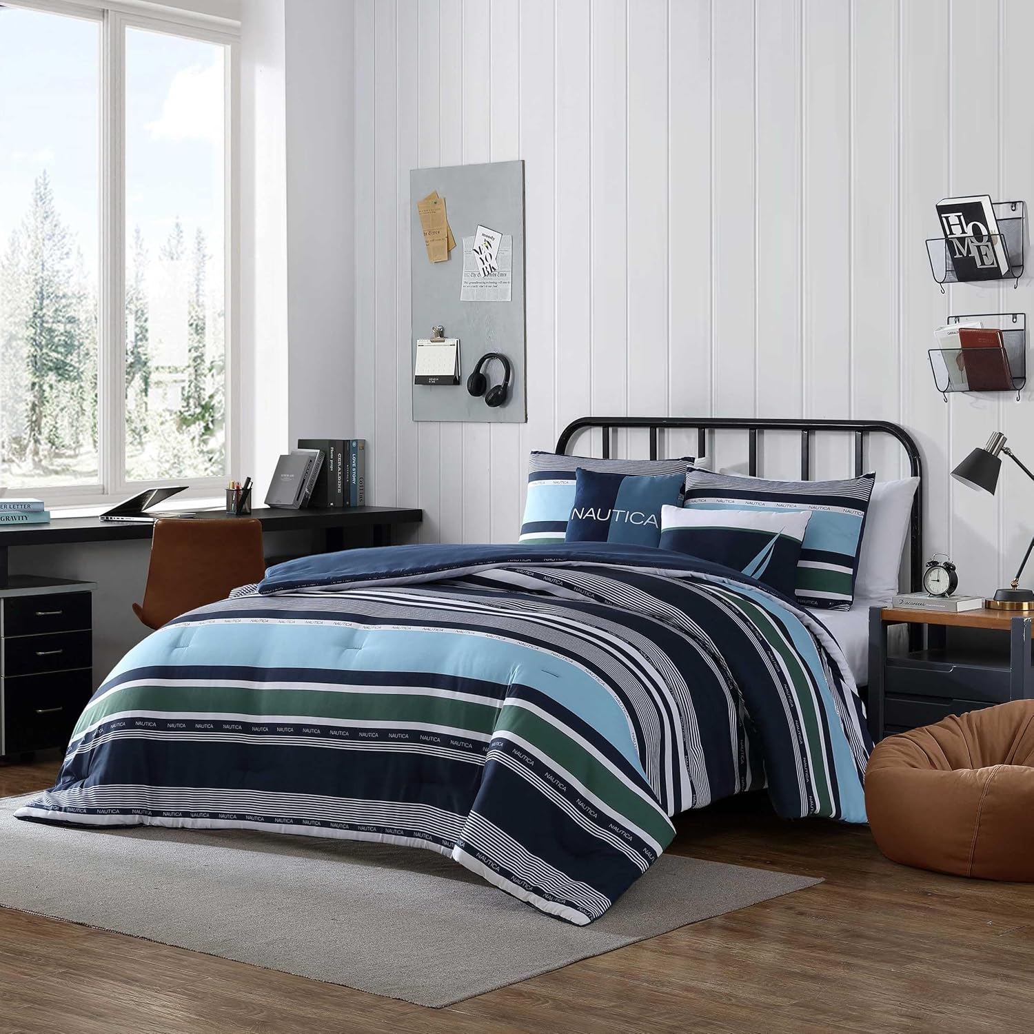 Nautica Full Comforter Set with Matching Sham and Throw Pillows