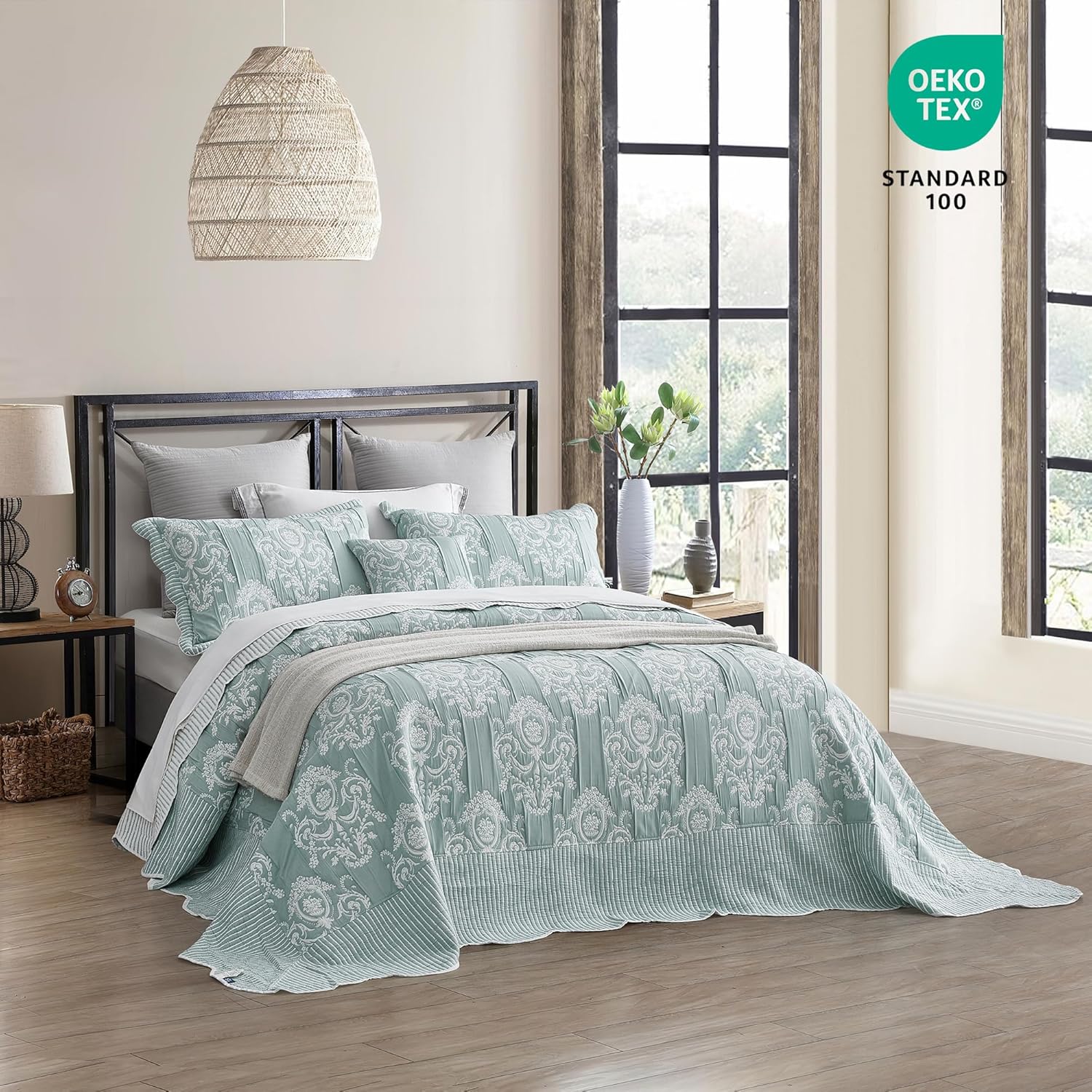 HZ HY Oversized King Bedspread - 5 Piece Set 100 Microfiber Green