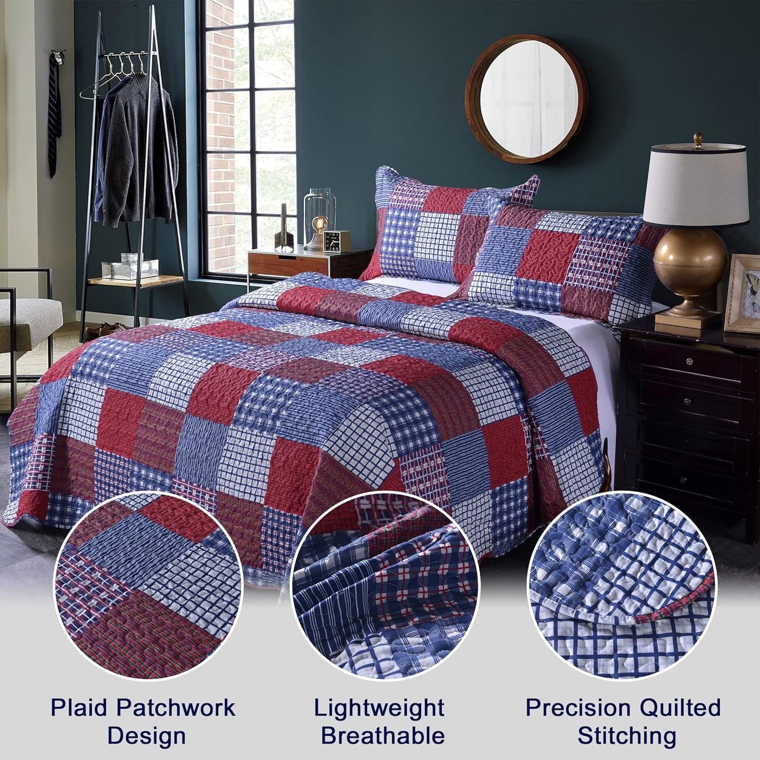 Jessy Home Plaid Quilt Set Twin Bedspread