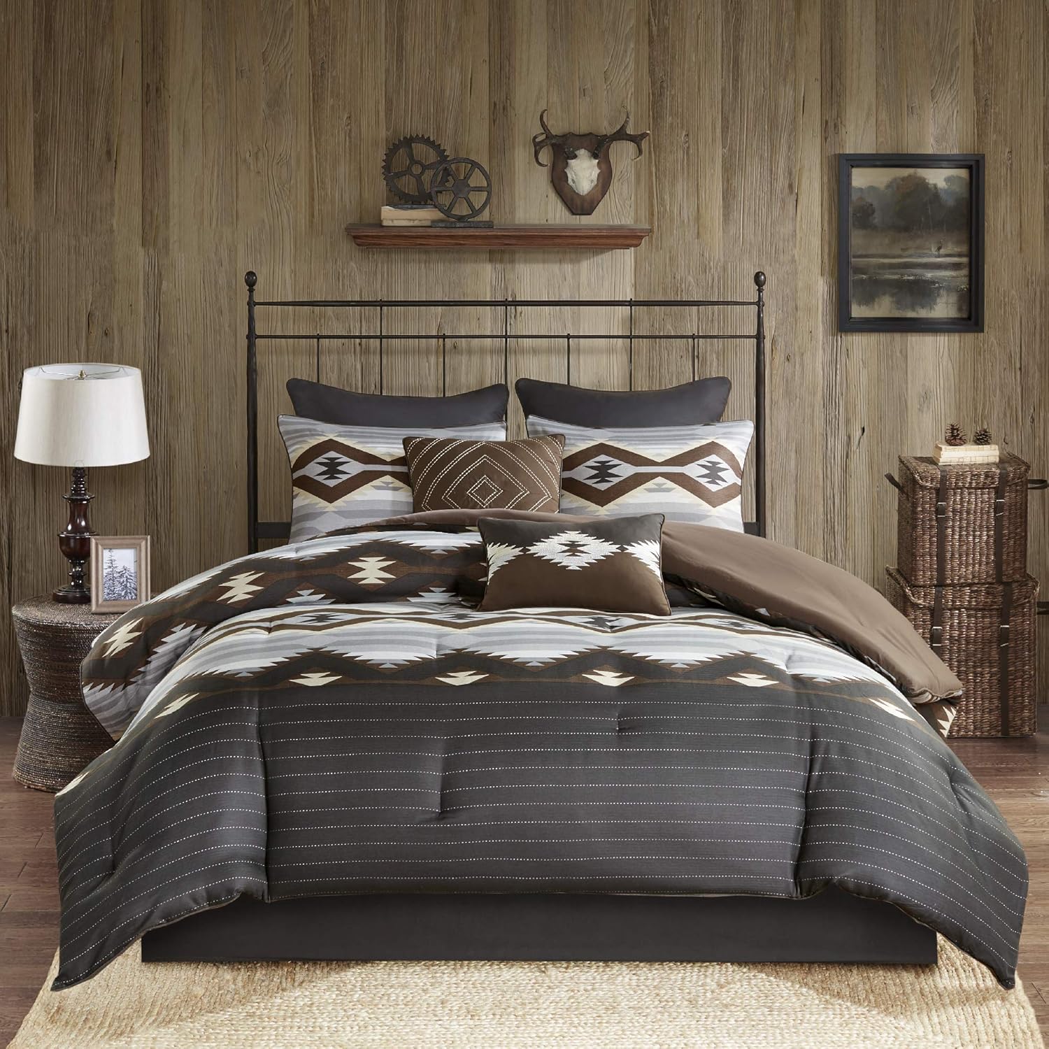 Woolrich Rustic Lodge Comforter Set - All Season Down Alternative GreyBrown