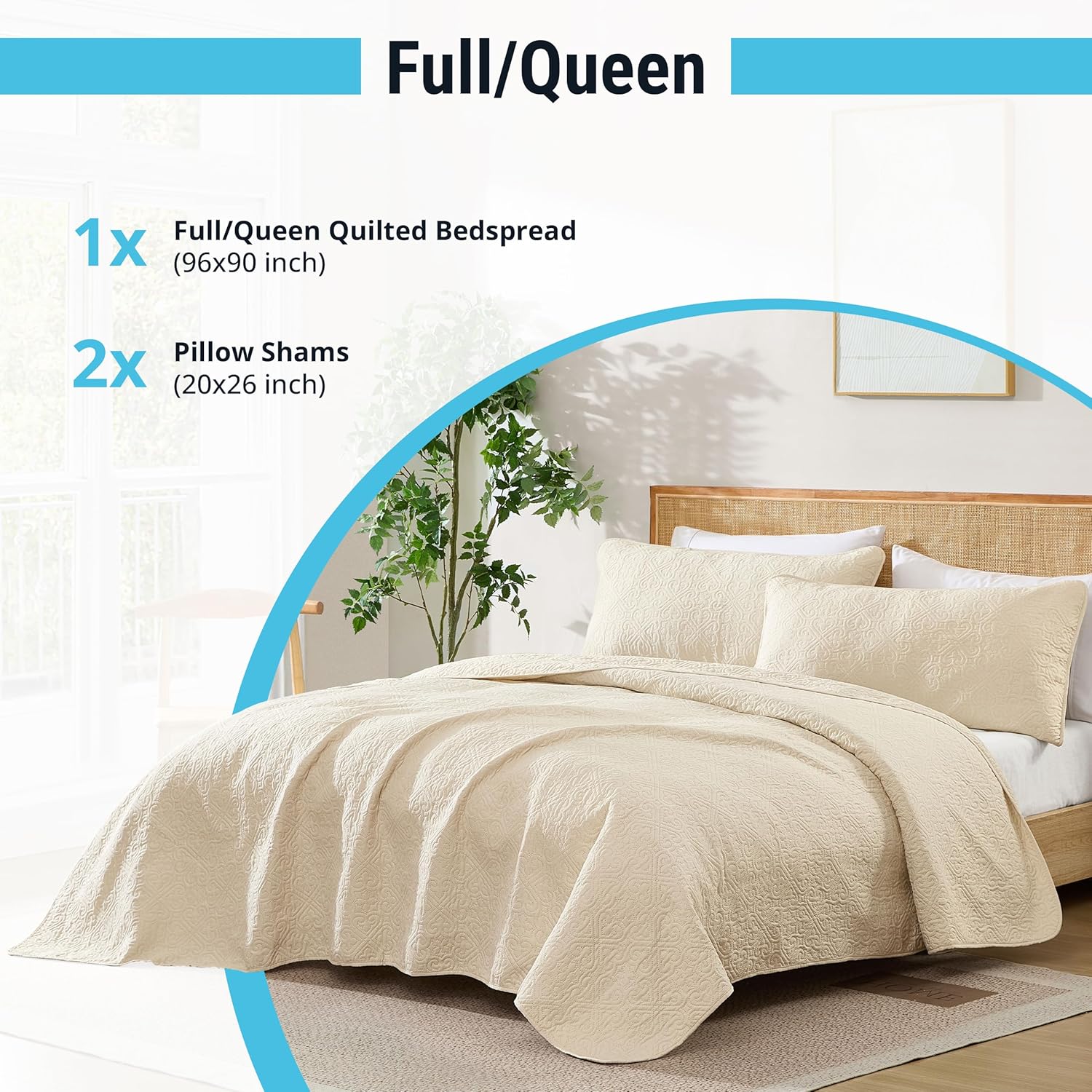 HLCME Lorenzo - 3 Piece Quilt Set Full Queen Size Beige