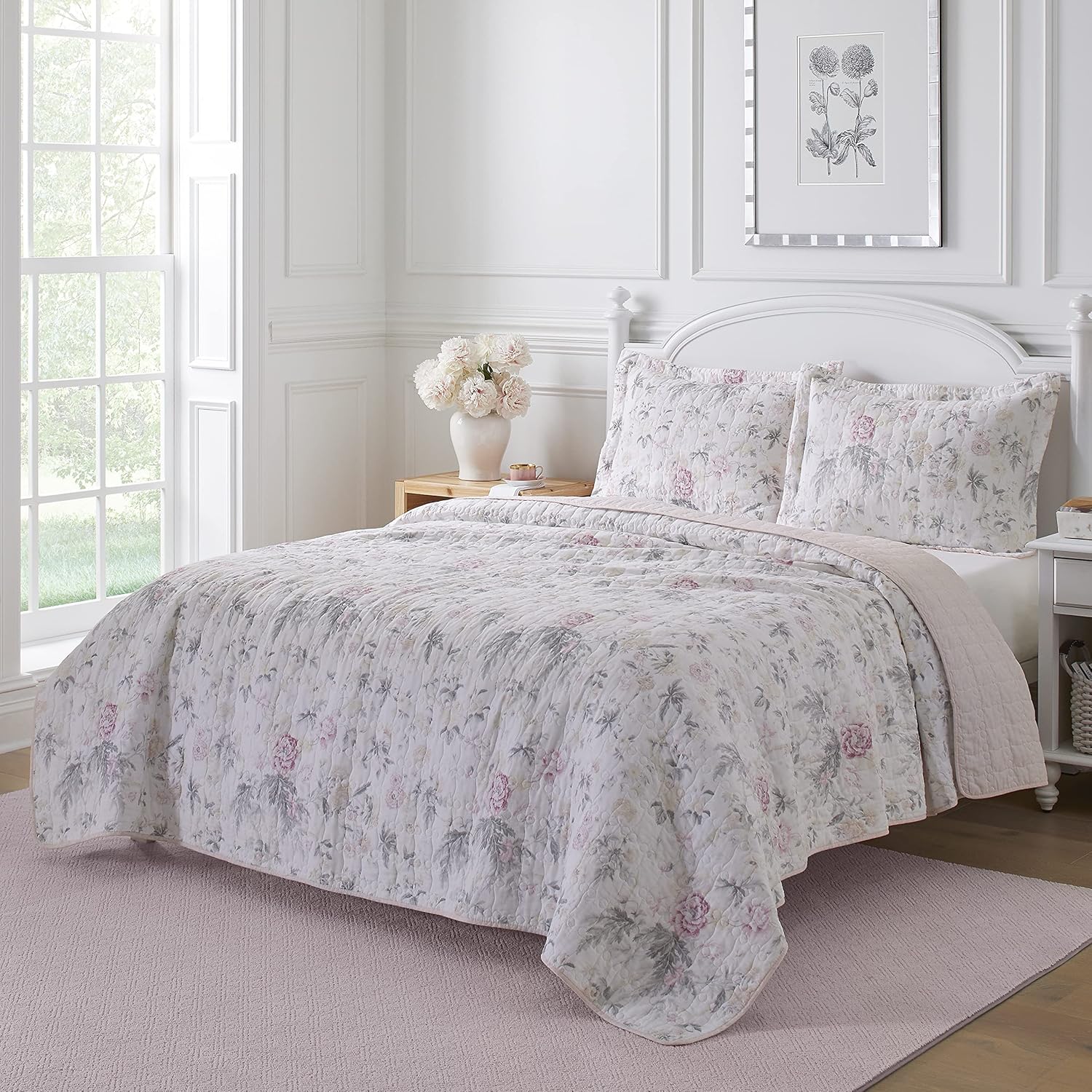Laura Ashley Queen Quilt Set - Reversible Cotton with Shams