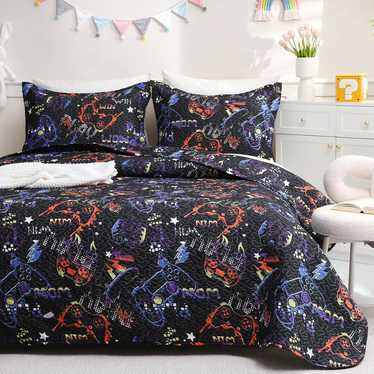 JSD Black Gaming Kids Quilt Set FullQueen 1