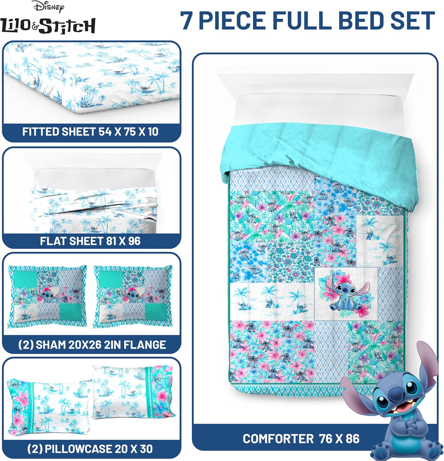 Jay Franco Lilo and Stitch 7-Piece Kids Comforter Set