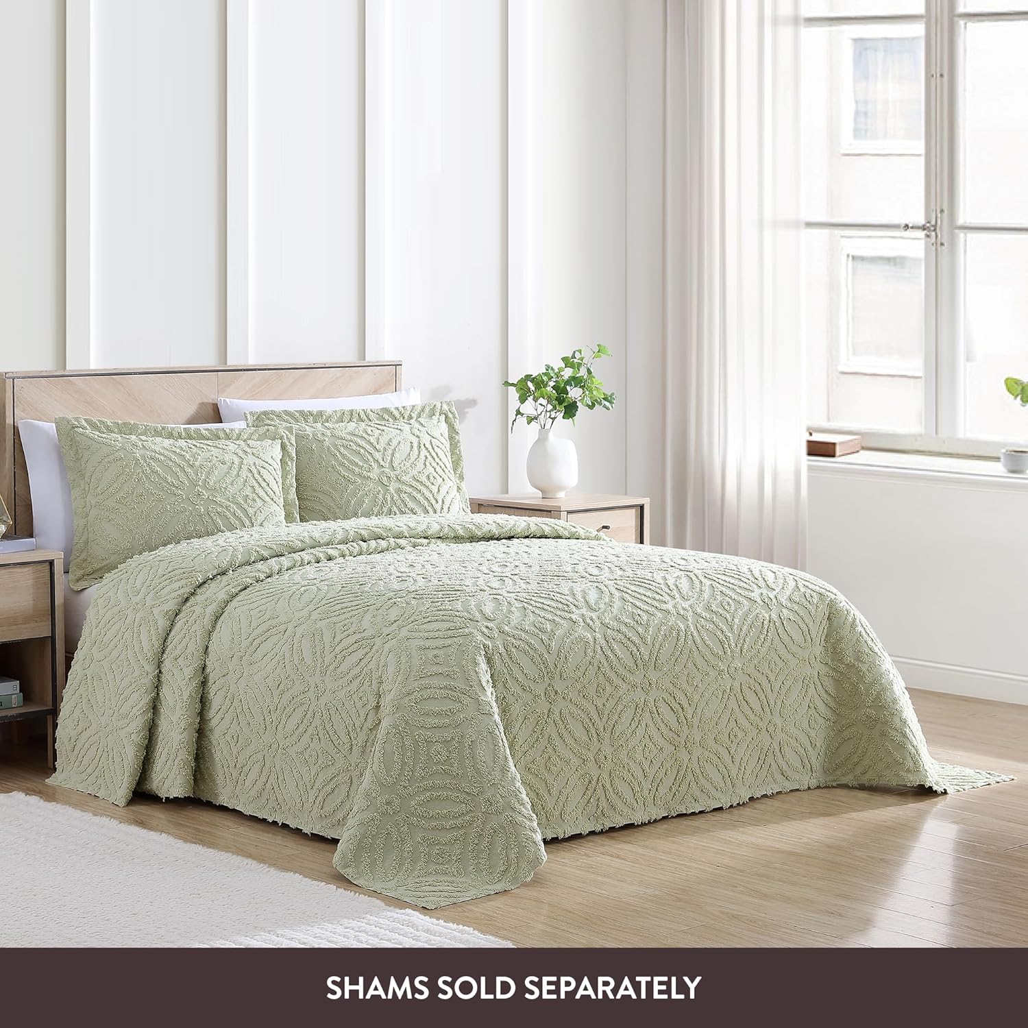 Beatrice Home Fashions Wedding Ring Chenille Bedspread Full Sage 1