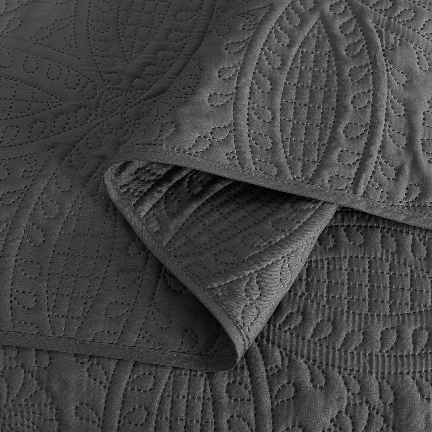 Chezmoi Austin 3-Piece Oversized Bedspread Set Queen Charcoal 1