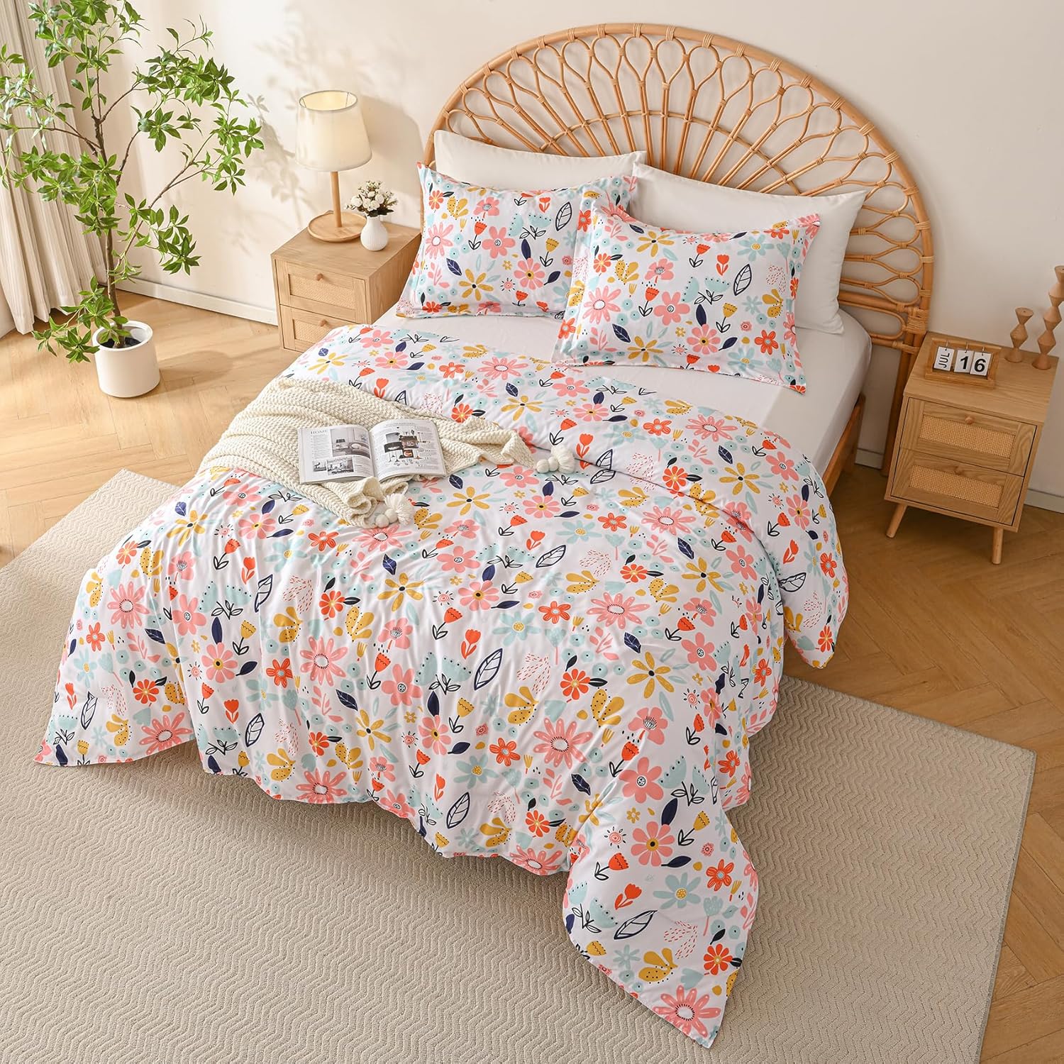 Yibeizi Floral Comforter Set for Girls Twin