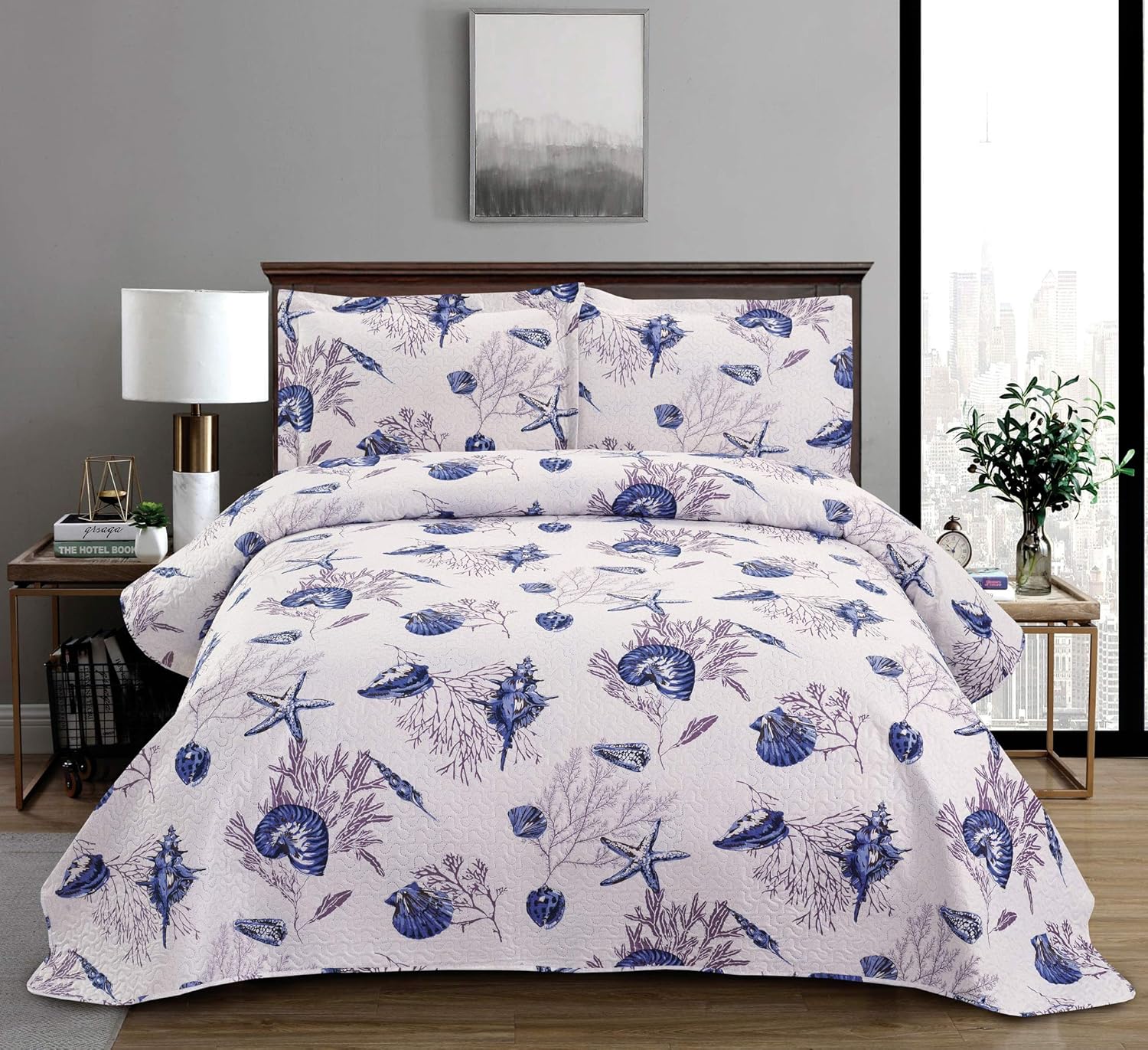 Smuge 3-Piece Coastal Sea Life Quilt Set King Size