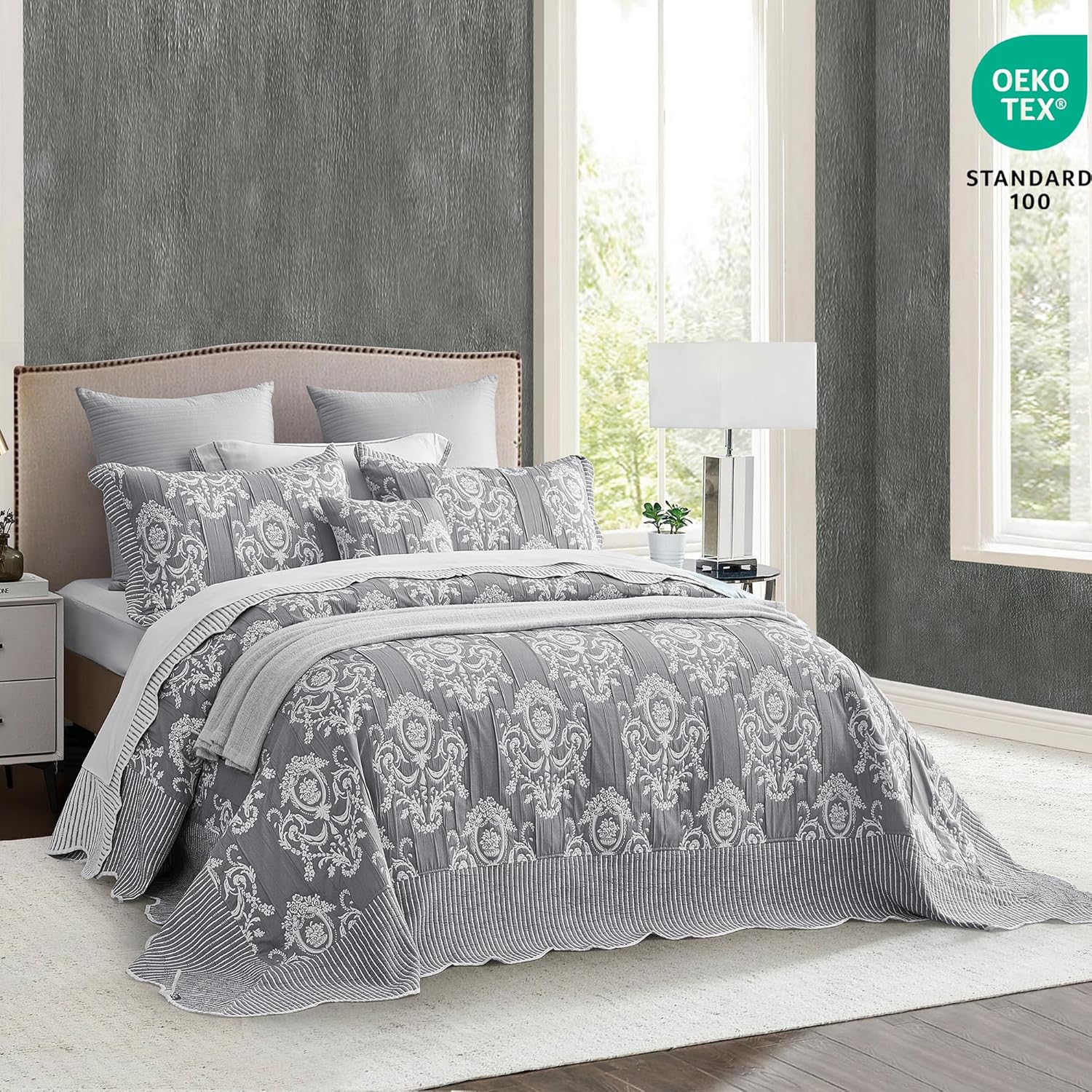 HZ HY Oversized King Bedspread 138x122 Grey Jacquard
