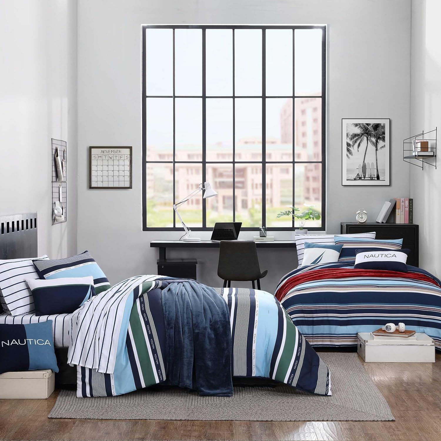 Nautica Full Comforter Set with Matching Sham and Throw Pillows