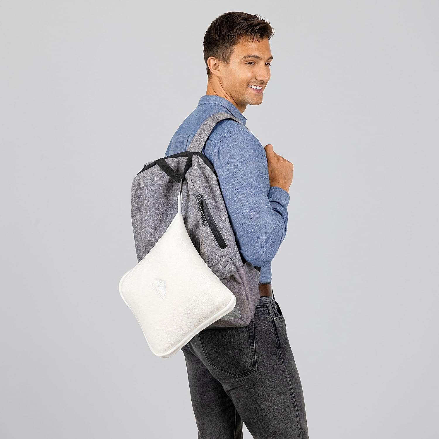 BlueHills Soft Plush Travel Blanket Pillow with Backpack Clip 1