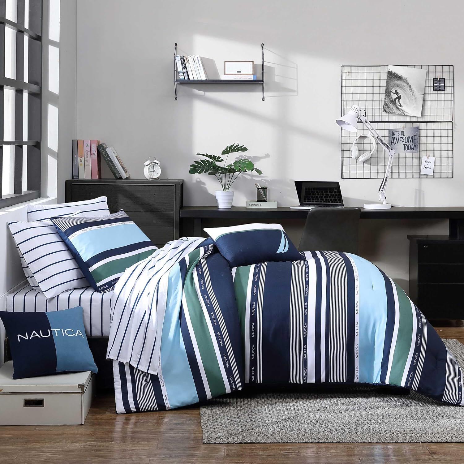 Nautica Full Comforter Set with Matching Sham and Throw Pillows