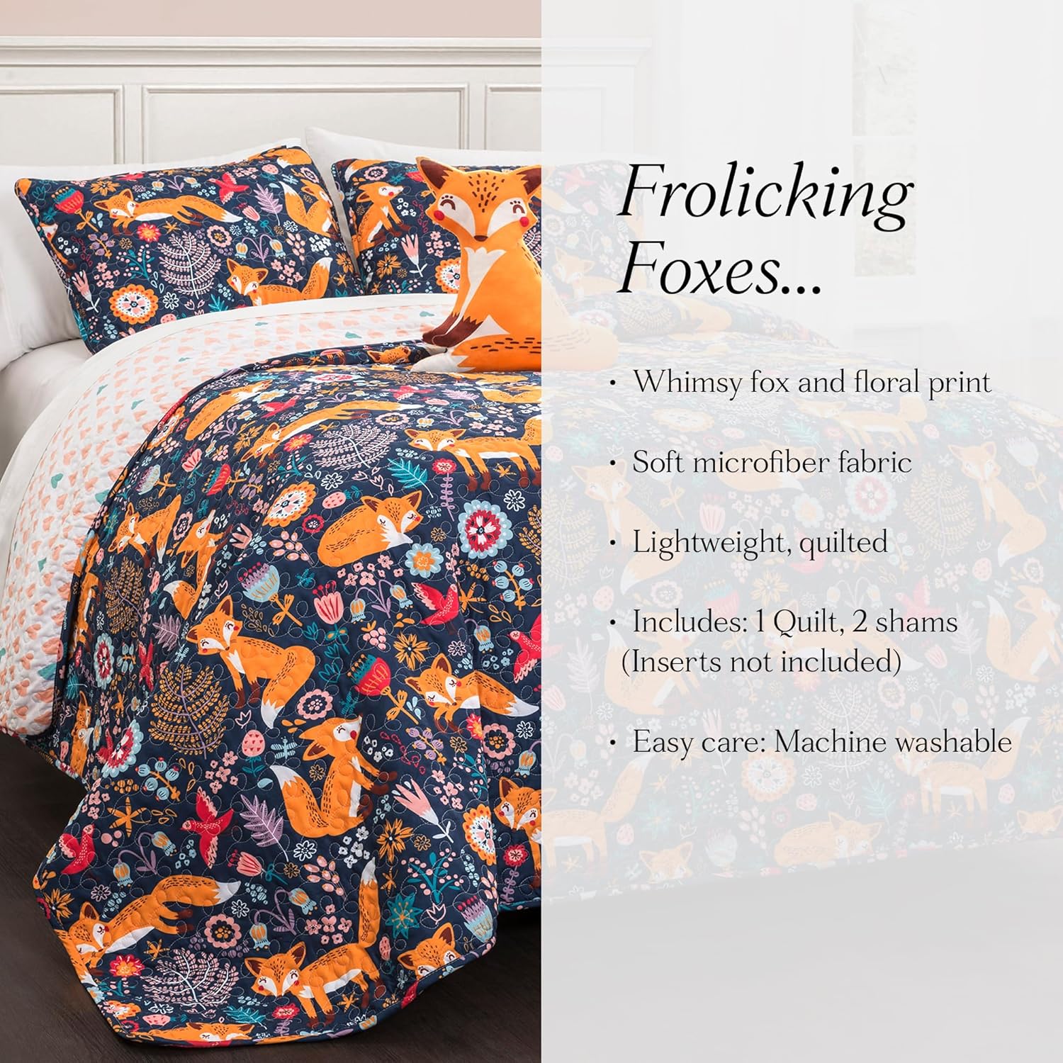 Lush Decor Pixie Fox Reversible Quilt Set