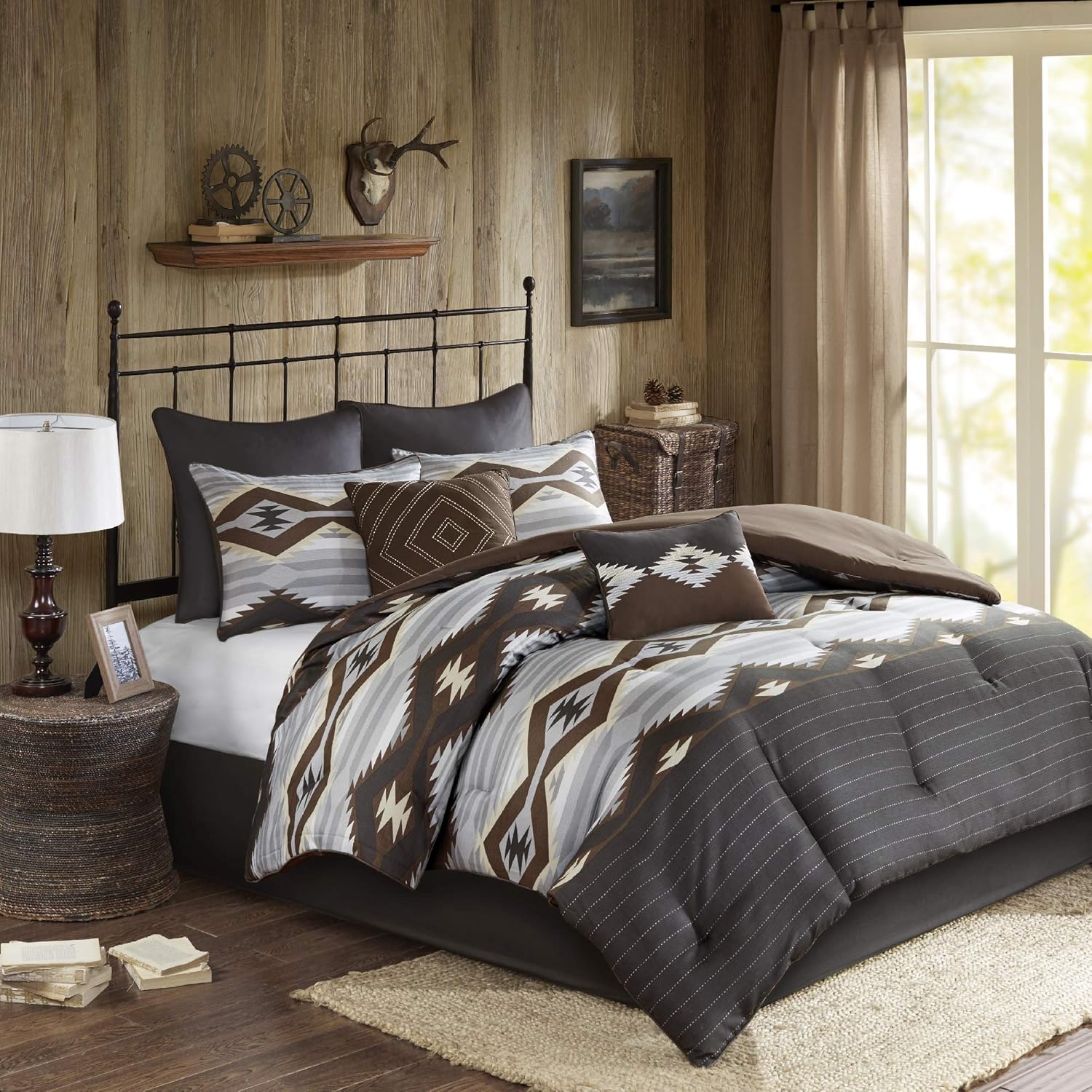 Woolrich Rustic Lodge Comforter Set - All Season Down Alternative GreyBrown