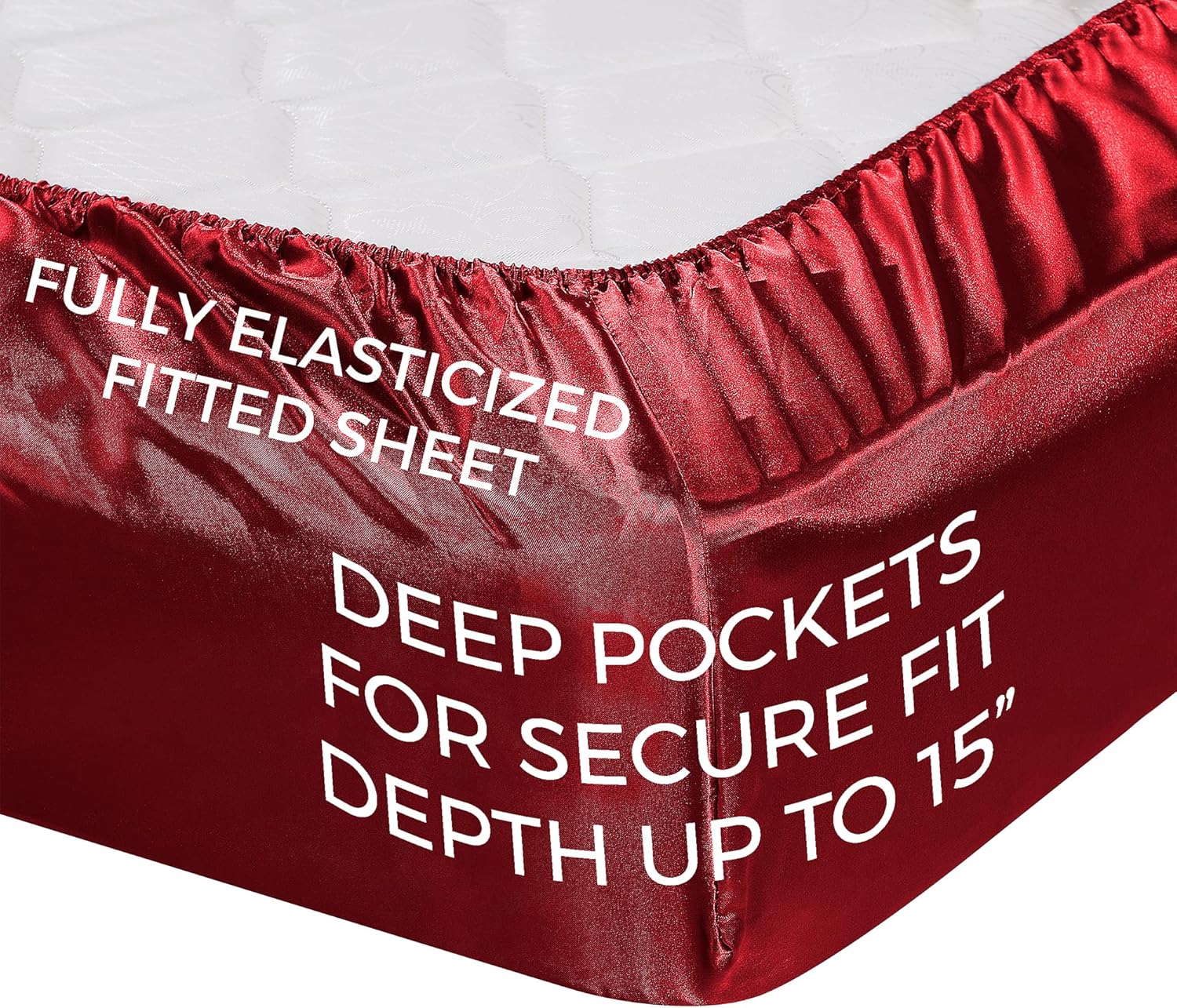Pure Bedding Satin Sheets Queen 4-Piece Burgundy