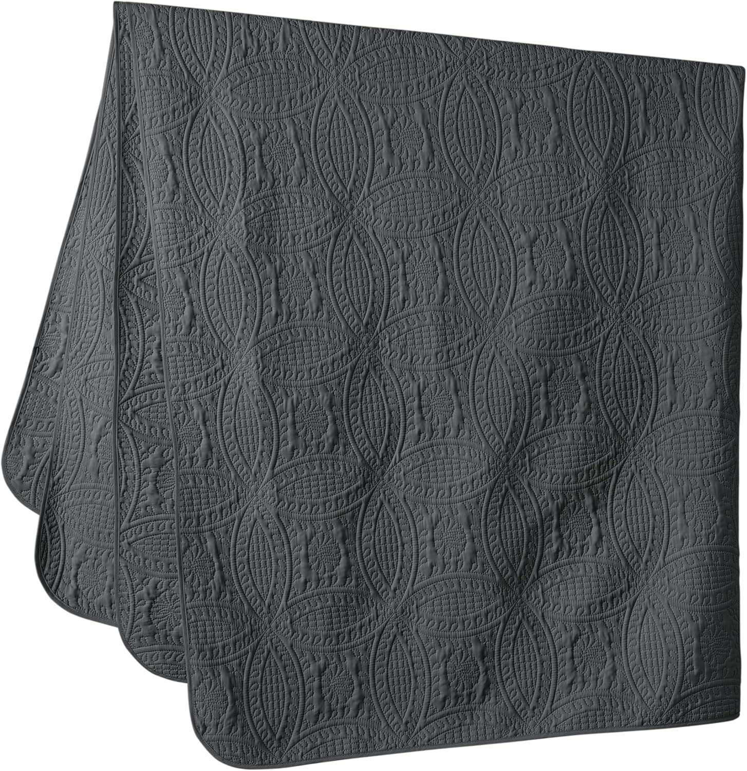 Chezmoi Austin 3-Piece Oversized Bedspread Set Queen Charcoal 1