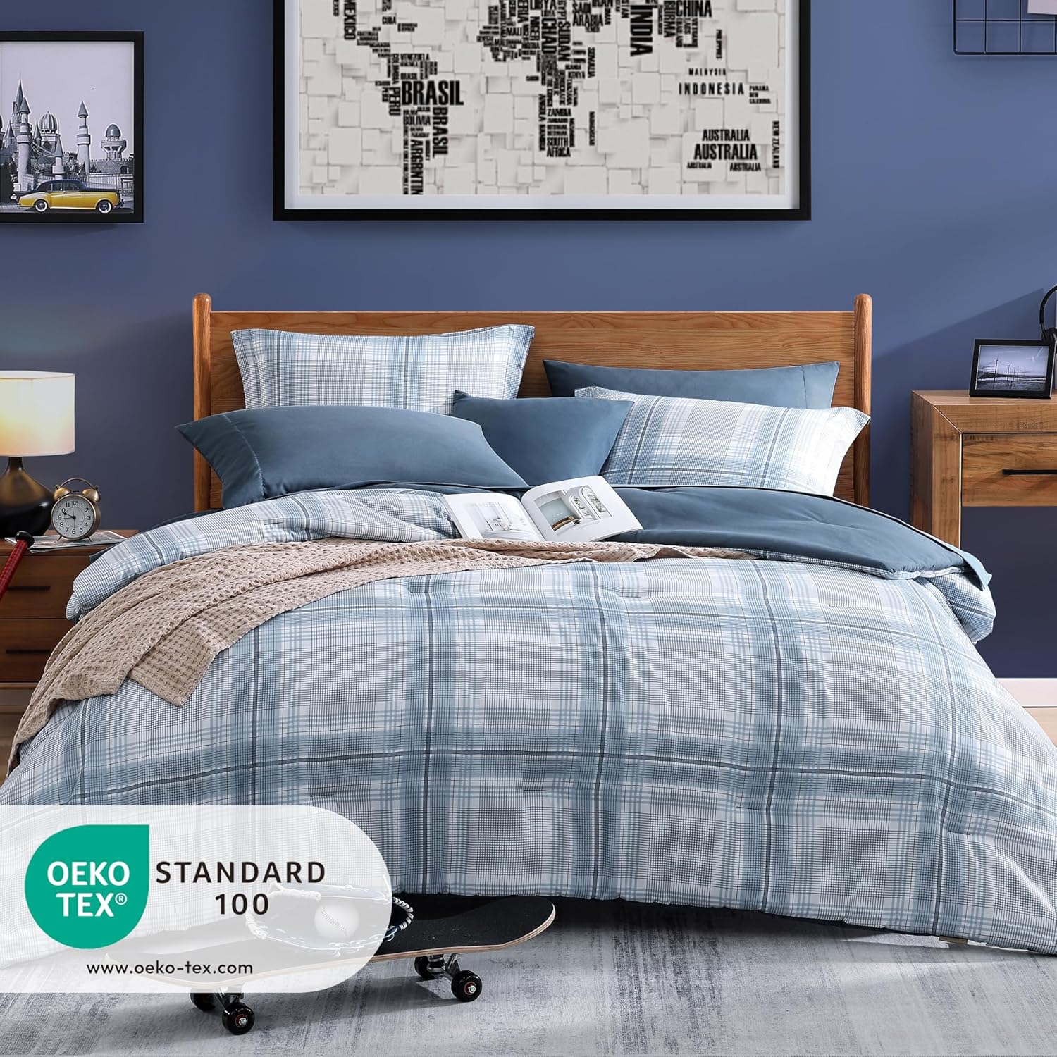 Twin XL Plaid Comforter Set for Kids