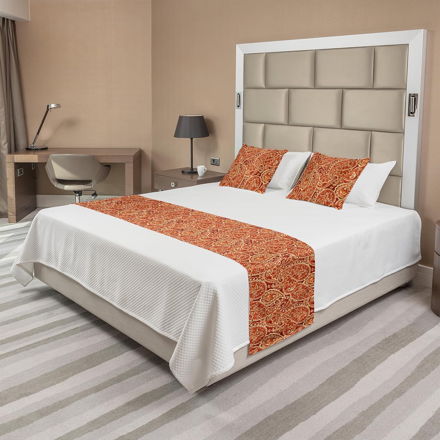 Ambesonne Paisley Bed Runner Set Queen Paprika Yellow 1