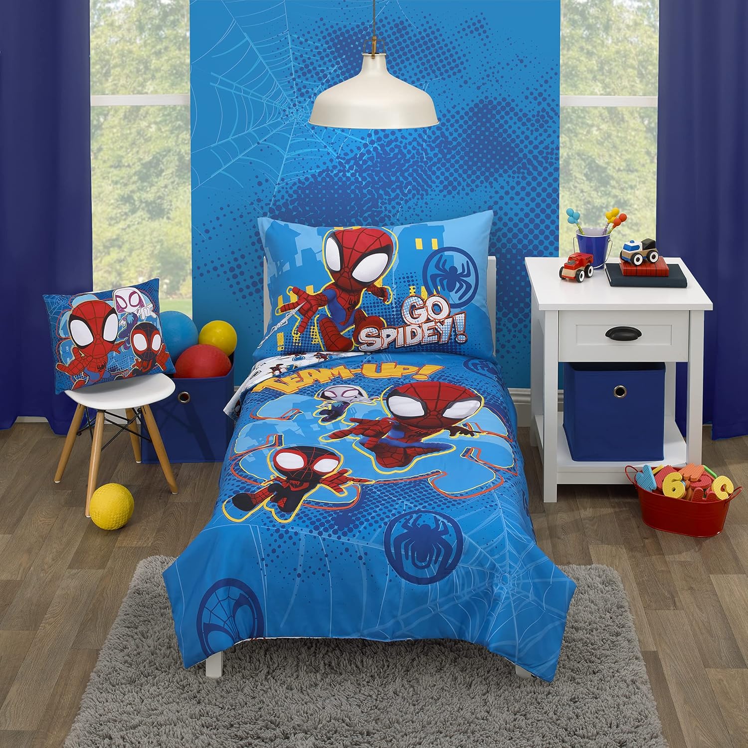 Marvel Spidey Team 4-Piece Toddler Bed Set - Red White Blue