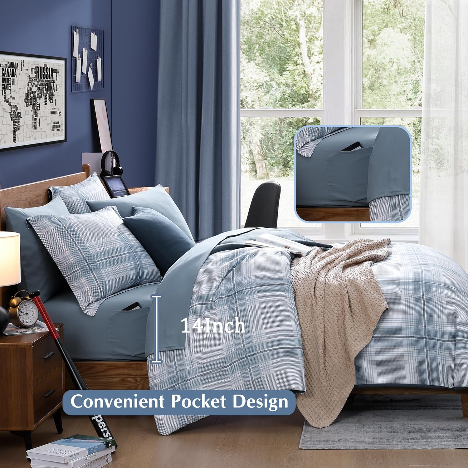 Twin XL Plaid Comforter Set for Kids