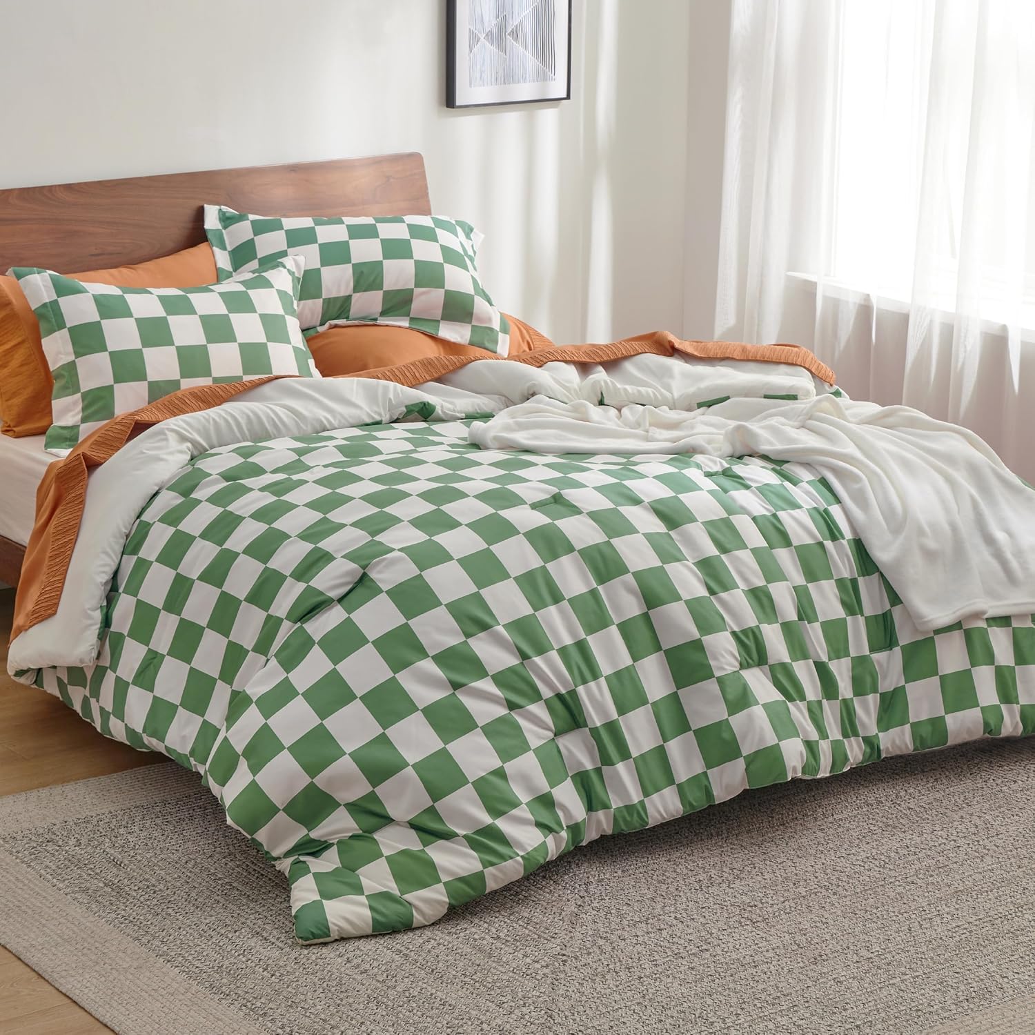 Bedsure Checkered Comforter Set Queen Size 3 Pieces 1