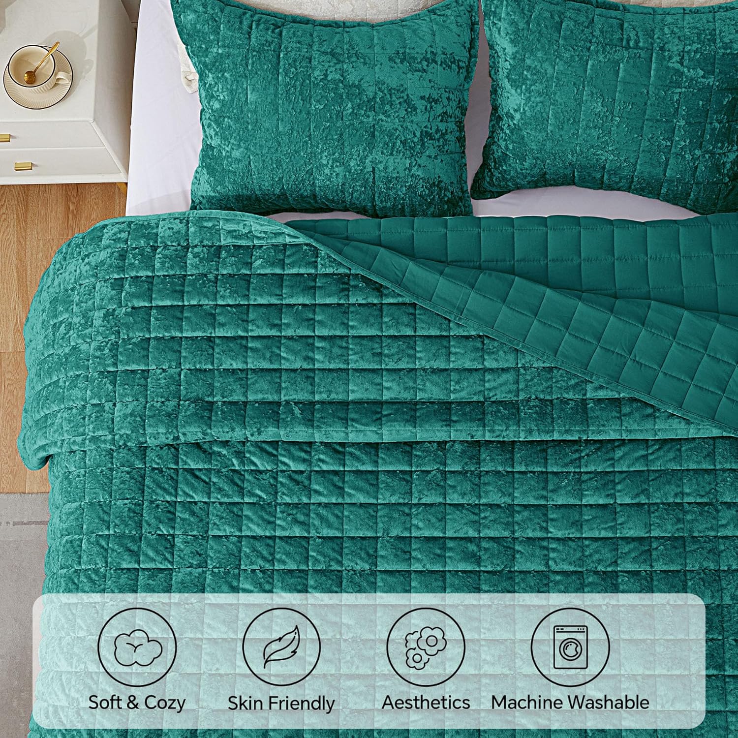 BEDELITE Velvet Quilt Set Queen Size